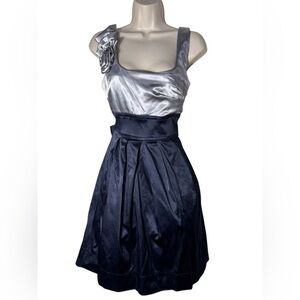 Teezeme satin cocktail dress in navy blue, silver with lining, tulle Junior sz11